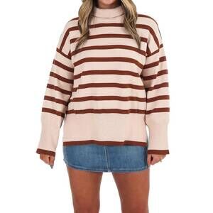 NEW MELLO storied stripe oversized turtleneck sweater in mocha